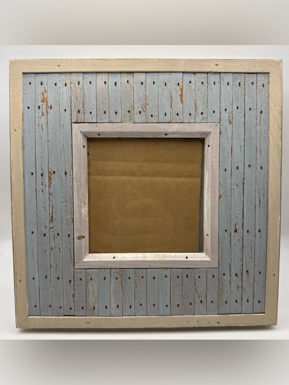 Primitive Rustic Wooden Farmhouse Or Nautical, Blue And Cream Picture Frame 4x4
